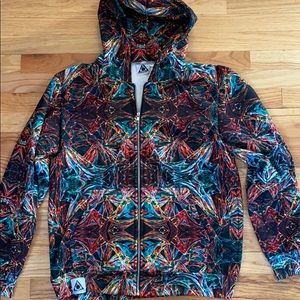 Never worn- zip jacket hoodie with trippy pattern